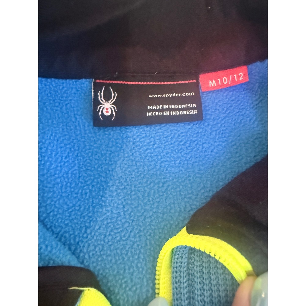 Spyder Boys Blue Black Full Zip Fleece Jacket Size M 10/12 Colorblock Activewear - Picture 3 of 7